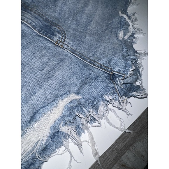 Princess Polly Cut Off Jean Shorts Womens 8 Blue Denim Cotton High Waist Raw Hem - Picture 4 of 7